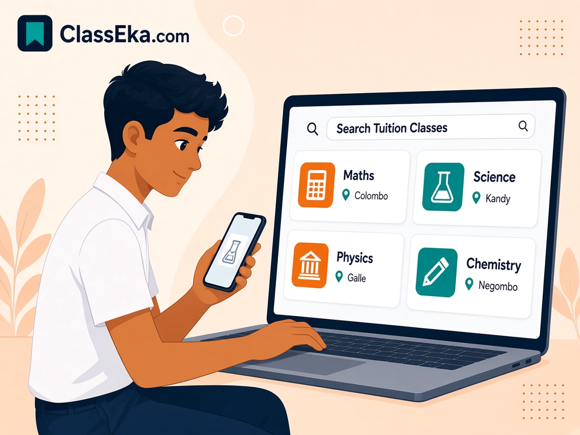 Illustration of a student searching tuition classes on ClassEka.com