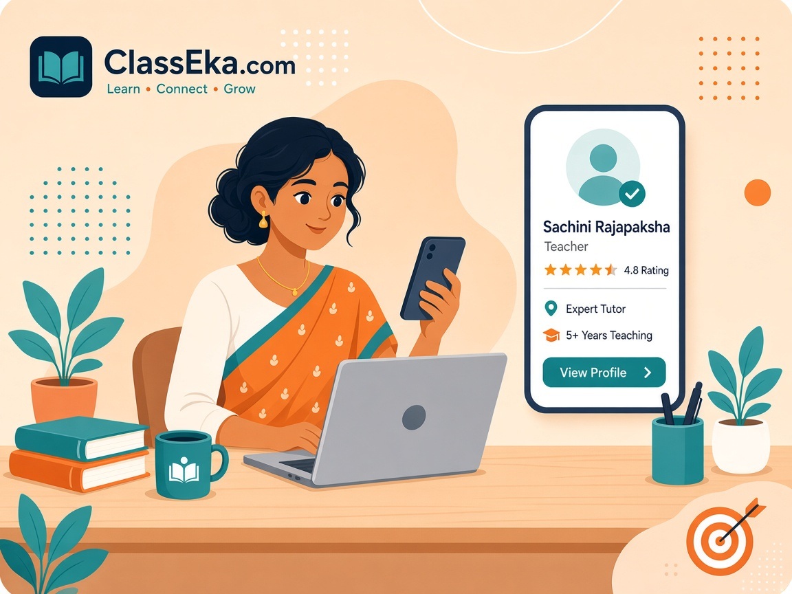 Illustration of a teacher completing a ClassEka teacher profile